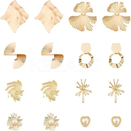 8 Pairs 8 Style Alloy Stud Earrings with Plastic Imitation Pearl Beaded EJEW-AN0003-64-1