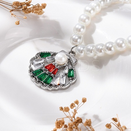 304 Stainless Steel Colorful Cubic Zirconia Shell Shape Pendant Necklaces STAS-Z114-22P-1