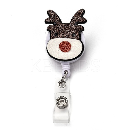 Christmas Reindeer/Stag/Deer Glitter Powder Felt & ABS Plastic Badge Reel AJEW-I053-11-1