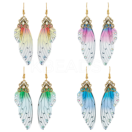 4Pcs 4 Colors Gradient Butterfly Resin Dangle Earrings EJEW-AN0003-94-1