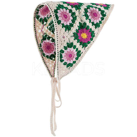 Flower Pattern Acrylic Fibers Knitted Triangle Headscarf AJEW-WH20001-82A-1