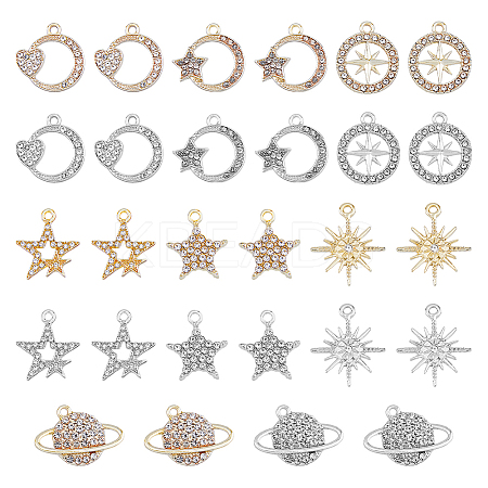 28Pcs 14 Style Alloy Rhinestone Pendants ALRI-FH0001-19-1