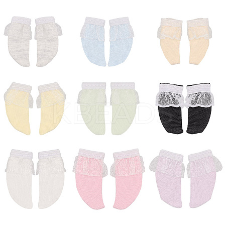 18 Pairs 9 Colors Cloth Doll Lace Short Socks AJEW-GO0001-92-1