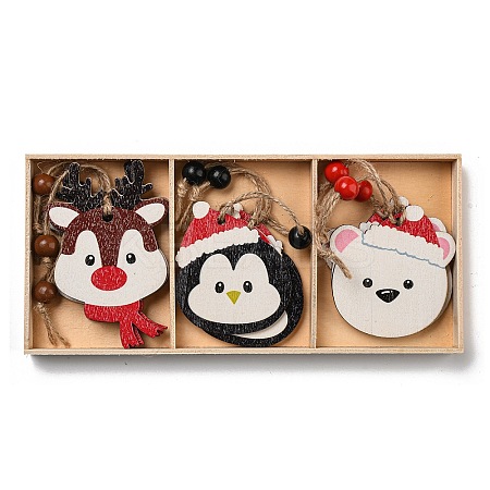 9Pcs 3 Styles Christmas Wood Pendant Decorations Set WOOD-U004-01H-1