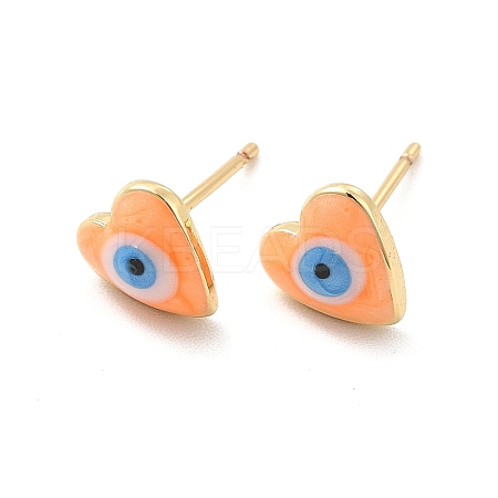 Enamel Heart with Evil Eye Stud Earrings EJEW-P210-05G-02-1