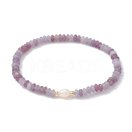 Natural Lilac Jade Rondelle & Pearl Beaded Stretch Bracelets BJEW-JB09918-04-1