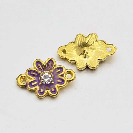 Golden Tone Alloy Rhinestone Enamel Flower Links connectors ENAM-J473-08G-1