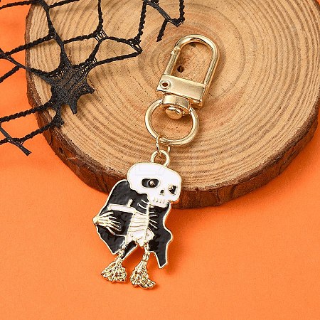 Halloween Skeleton Alloy Enamel Pendant Decoration HJEW-YW00033-06-1