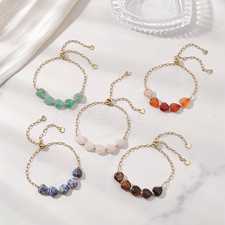 Heart Gemstone Slider Bracelets BJEW-JB13296-1