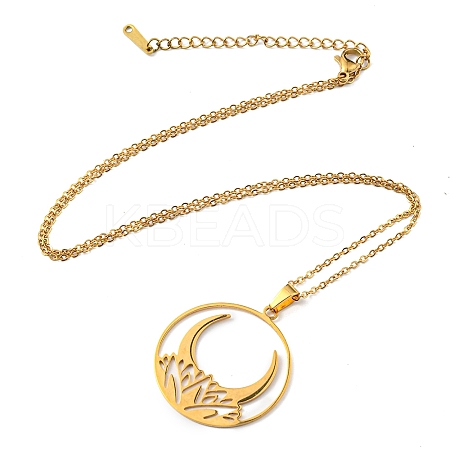 201 Stainless Steel Moon Pendant Necklace with Cable Chains NJEW-Q317-32G-1