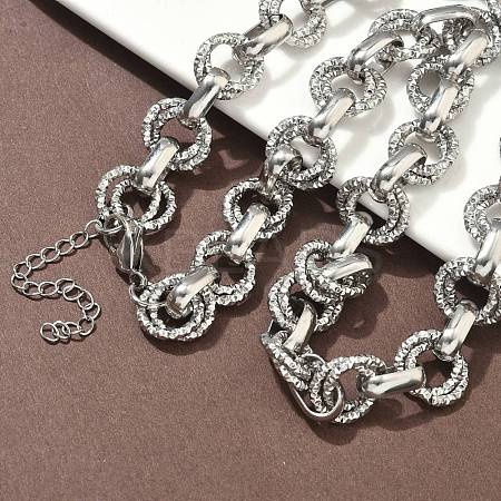 304 Stainless Steel Textured Double Ring Link Chain Necklaces NJEW-S453-02P-B-1