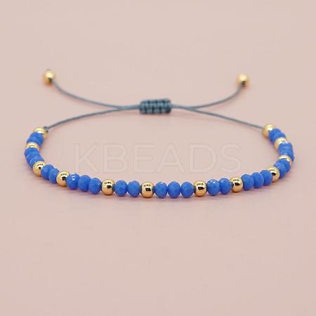 Glass & Brass Round Beads Braided Bead Bracelets RD6595-9-1