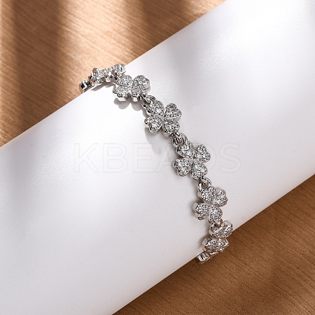 Brass Micro Pave Clear Cubic Zirconia Link Bracelets for Women BJEW-D342-04P-1