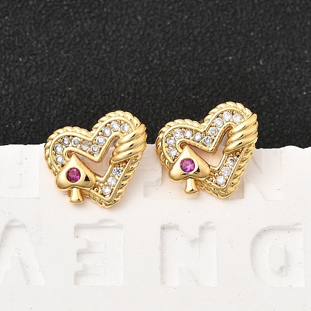 Brass Micro Pave Cubic Zirconia Heart Stud Earrings EJEW-C158-03G-1