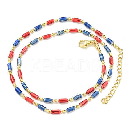 Brass Enamel Column Link Chain Necklaces NJEW-H039-02B-01G-1