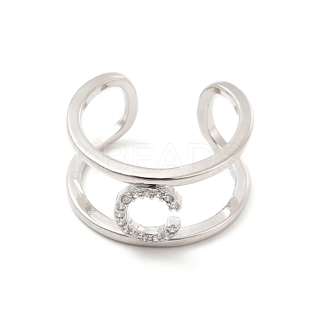 Clear Cubic Zirconia Initial Letter Open Cuff Ring RJEW-A012-01P-C-1