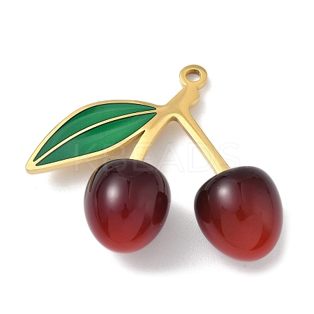 304 Stainless Steel with Acrylic Cherry Pendants LS-STAS-G362-05G-02-1