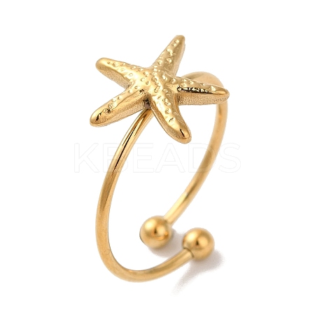 Ion Plating (IP) 304 Stainless Steel Starfish Open Cuff Rings for Women LS-RJEW-M167-08B-G-1