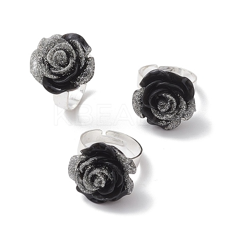 Glitter Powder Rose Resin Finger Rings RJEW-JR00731-03-1