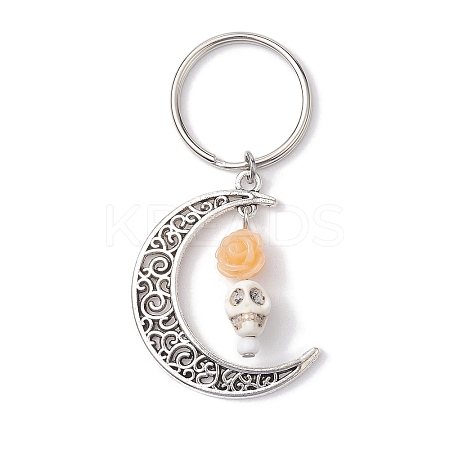 5Pcs Alloy & Synthetic Turquoise & Resin Keychain KEYC-JKC00777-03-1