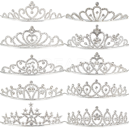 10Pcs 10 Styles Alloy Rhinestone Hair Bands OHAR-DR0001-06-1