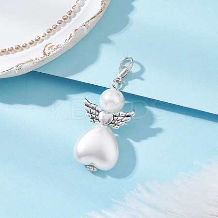 50Pcs ABS Plastic Imitation Pearl & Glass Pearl Heart Angel Pendant Decorations HJEW-JM03498-01-1