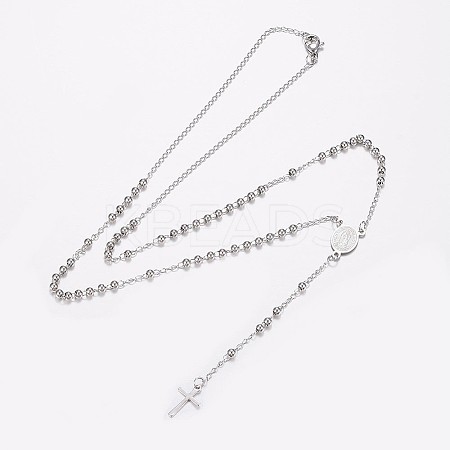 Non-Tarnish 304 Stainless Steel Rosary Bead Necklaces X-NJEW-I205-14P-1