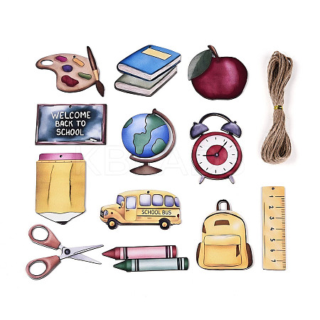 12Pcs Back to School UV Single Face Printed Wood School Supplies Pendant Decorations WOOD-N020-04-1