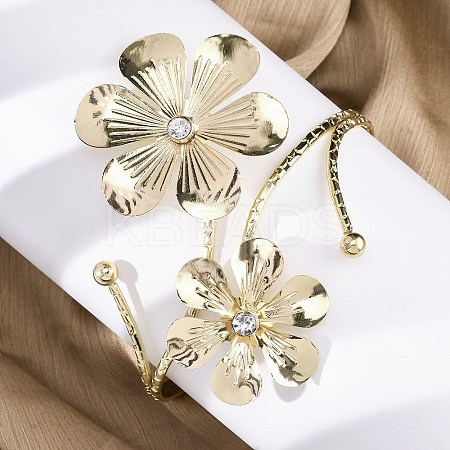 Flower Alloy Arm Cuff Bangles for Girl Women AJEW-A063-01A-G-1