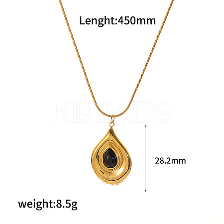 Natural Obsidian Flower Teardrop Pendant 304 Stainless Steel Chain Necklaces for Women FS-WG9E461-05-1