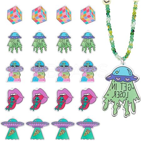 20Pcs 5 Style Alien Theme Colorful Acrylic Pendants FIND-CA0006-56-1