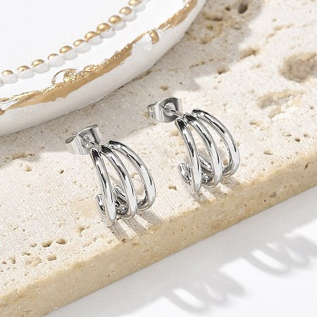 304 Stainless Steel Triple C-Shaped Stud Earrings for Women EJEW-C096-68P-01-1