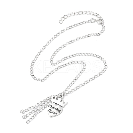 Alloy Crown with Heart Carved Word Knitting Queen Pendant Necklace NJEW-JN04696-1