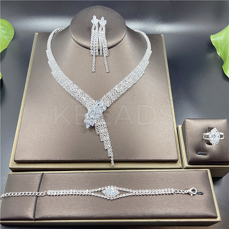Alloy Rhinestone Bracelets & Earrings & Necklaces & Rings Sets FS-WG5A510-02-1