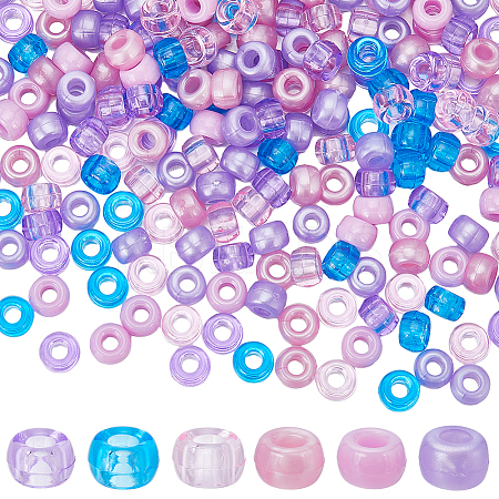 600Pcs 6 Colors Opaque & Transparent Plastic Beads KY-SC0001-92-1