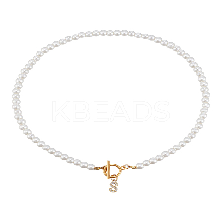1Pc Brass Clear Cubic Zirconia Letter Pendant Necklaces NJEW-LP0001-32S-1