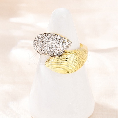 Brass Micro Pave Cubic Zirconia Cuff Rings for Women RJEW-C140-16G-1