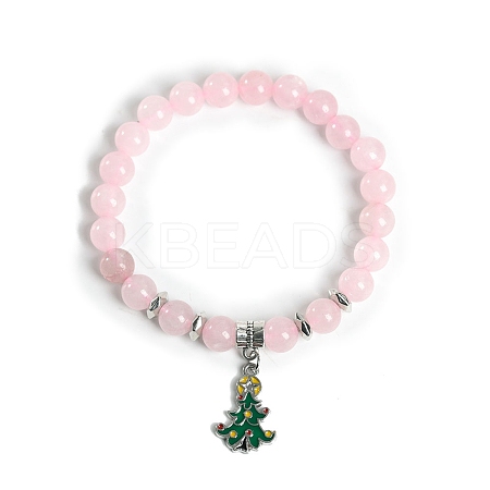 Christmas Theme Natural Rose Quartz Stretch Bracelets PW-WG72984-02-1