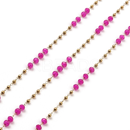Rondelle Glass Beaded Link Chains CHS-G028-07G-03-1