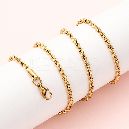 3MM 304 Stainless Steel Rope Chain Necklaces NJEW-P338-01A-G-1
