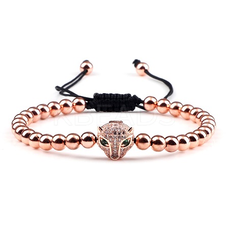 Adjustable Sweet and Cool Couples Brass Micro Pave Cubic Zirconia Leopard Braided Bead Bracelets for Women LY5940-4-1