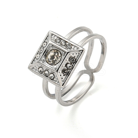 304 Stainless Steel Rhinestone Square Finger Rings for Women Men STAS-Z060-01P-1