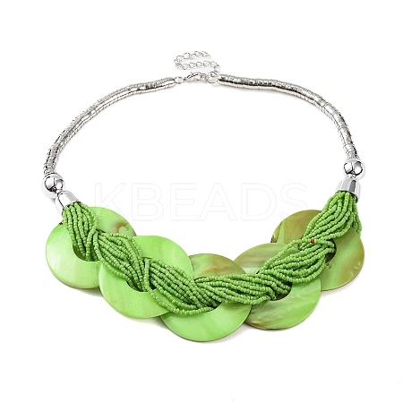 Spray Painted Disc Freshwater Shell & Acrylic Beaed Bib Necklaces NJEW-S427-01P-02-1