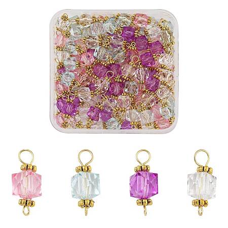 100Pcs Clear Acrylic Faceted Cube Connector Charms PALLOY-FS00042-01-1