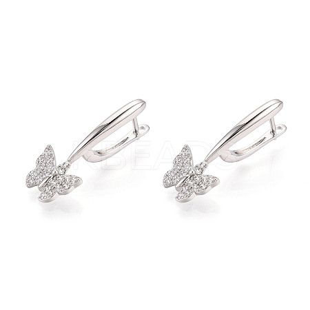 Brass Micro Pave Clear Cubic Zirconia Butterfly Hoop Earrings EJEW-T048-28P-1