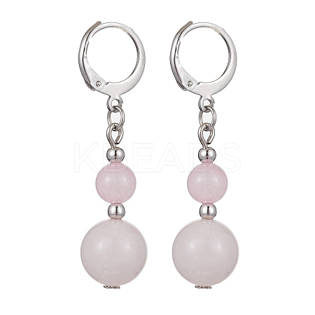 Round Natural Rose Quartz Dangle Earrings EJEW-JE05536-02-1