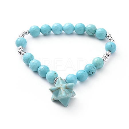Synthetic Turquoise Stretch Charm Bracelets BJEW-JB04692-03-1