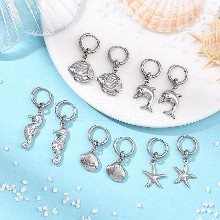 Ocean 304 Stainless Steel Hoop Dangle Earrings for Women EJEW-JE07267-02-1