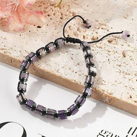 Adjustable Natural Amethyst and Non-magnetic Synthetic Hematite Braided Bead Bracelets BJEW-Z090-01H-1