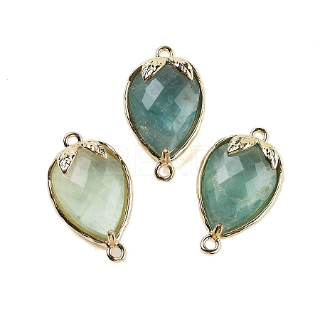 Natural Green Fluorite Faceted Teardrop Connector Charms G-B081-03G-09-1